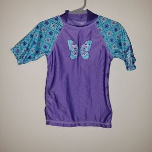 UV SKINS PURPLE AND BLUE BUTTERFLY RASHGUARD SIZE 4T